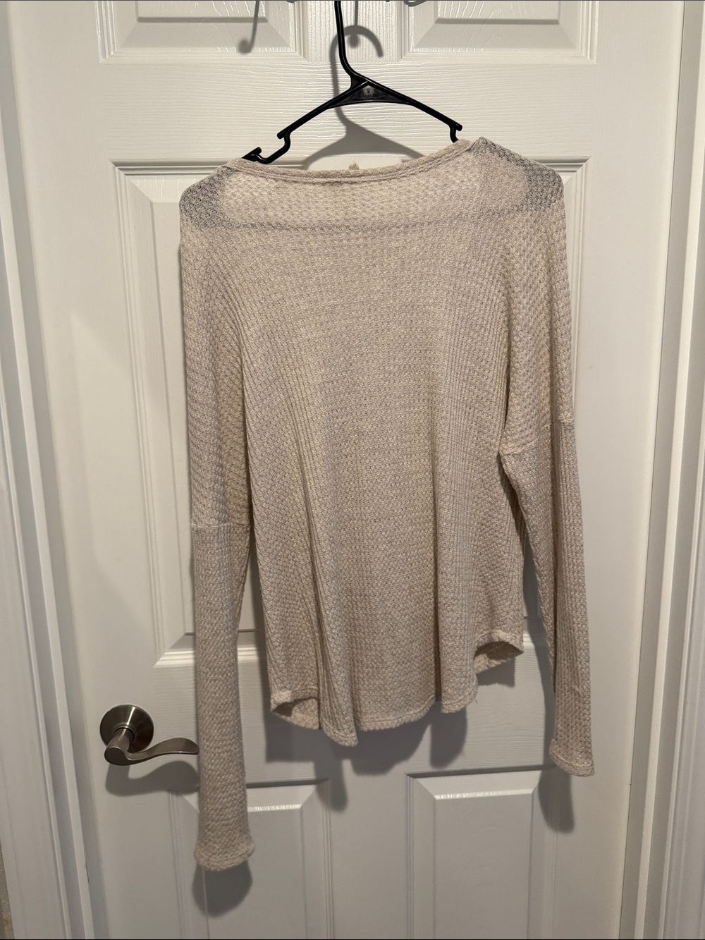 Light Beige Knit Button-Front Women’s Sweater with Front Tie - Picture 9 of 10